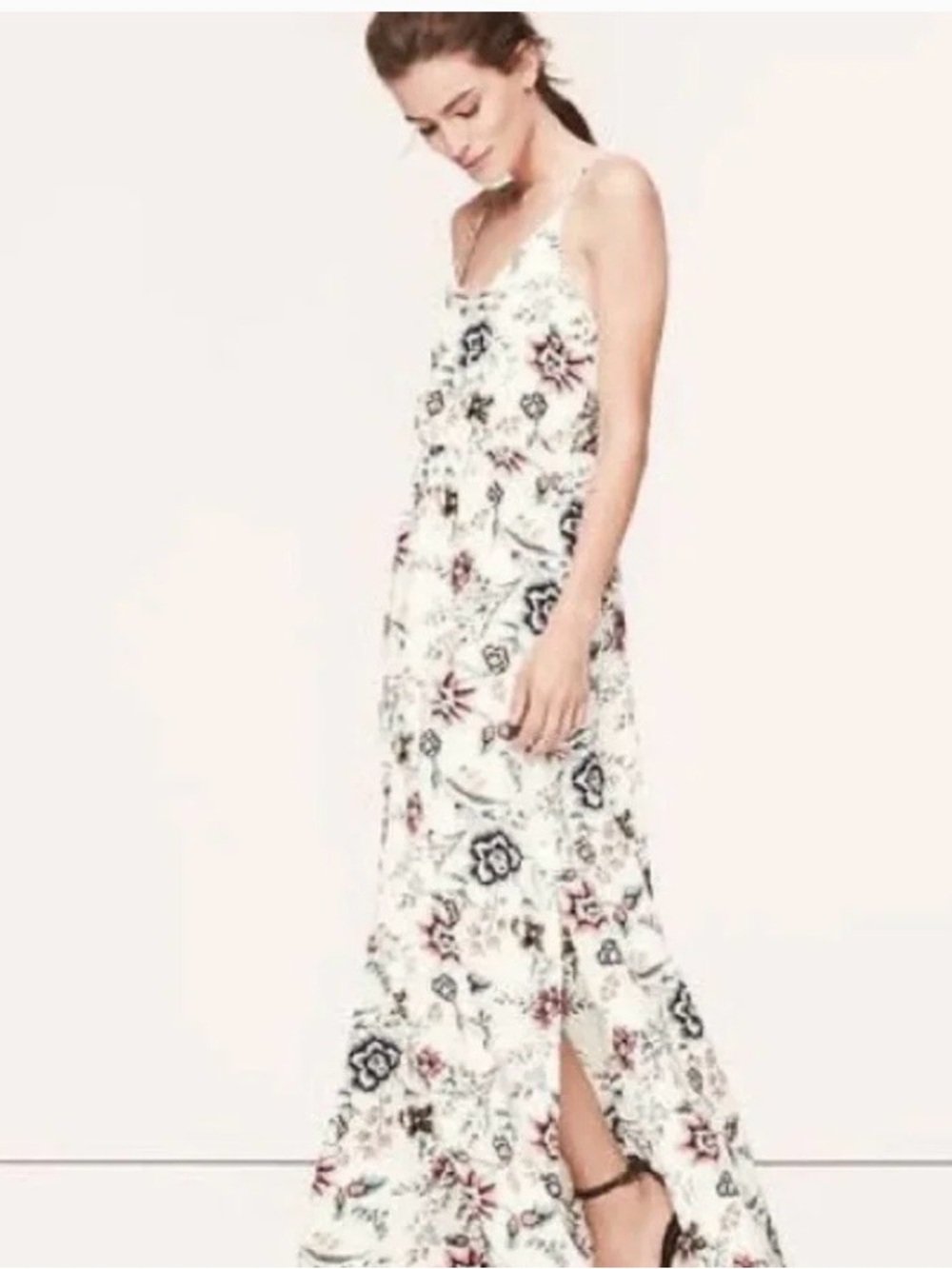 LOFT White Floral Maxi Dress with Spaghetti Straps